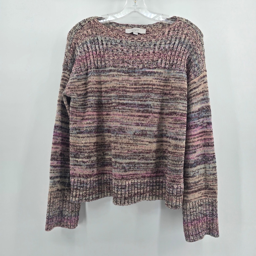 LOFT Womens Space Dye Knit Sweater Purple Pink Multi Crew Neck Pullover Size M